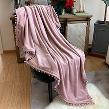 Load image into Gallery viewer, LOMAO Flannel Blanket with Pompom Fringe Lightweight Cozy Bed Blanket Soft Throw Blanket fit Couch Sofa Suitable for All Season (51x63) (Pink)
