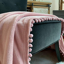 Load image into Gallery viewer, LOMAO Flannel Blanket with Pompom Fringe Lightweight Cozy Bed Blanket Soft Throw Blanket fit Couch Sofa Suitable for All Season (51x63) (Pink)
