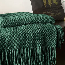 Load image into Gallery viewer, LOMAO Knitted Throw Blanket with Tassels Bubble Textured Lightweight Throws for Couch Cover Home Decor (Green, 50x60)
