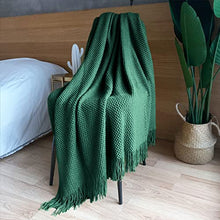 Load image into Gallery viewer, LOMAO Knitted Throw Blanket with Tassels Bubble Textured Lightweight Throws for Couch Cover Home Decor (Green, 50x60)
