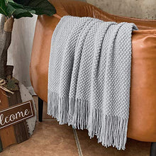 Load image into Gallery viewer, LOMAO Knitted Throw Blanket with Tassels Bubble Textured Soft Lightweight Throws for Couch Cover Home Decor (Light Grey, 50x60)
