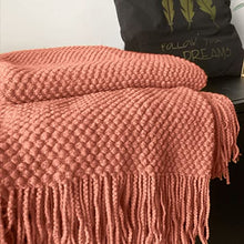 Load image into Gallery viewer, LOMAO Knitted Throw Blanket with Tassels Bubble Textured Lightweight Throws for Couch Cover Home Decor (Coral, 50x60)
