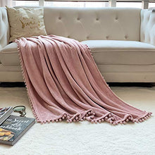 Load image into Gallery viewer, LOMAO Flannel Blanket with Pompom Fringe Lightweight Cozy Bed Blanket Soft Throw Blanket fit Couch Sofa Suitable for All Season (51x63) (Pink)
