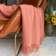 Load image into Gallery viewer, LOMAO Knitted Throw Blanket with Tassels Bubble Textured Lightweight Throws for Couch Cover Home Decor (Coral, 50x60)
