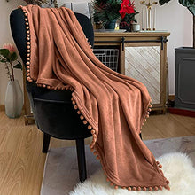 Load image into Gallery viewer, LOMAO Flannel Blanket with Pompom Fringe Lightweight Cozy Bed Blanket Soft Throw Blanket fit Couch Sofa Suitable for All Season (Caramel, 51&#39;&#39;x 63&#39;&#39;)
