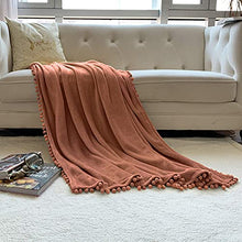 Load image into Gallery viewer, LOMAO Flannel Blanket with Pompom Fringe Lightweight Cozy Bed Blanket Soft Throw Blanket fit Couch Sofa Suitable for All Season (Caramel, 51&#39;&#39;x 63&#39;&#39;)
