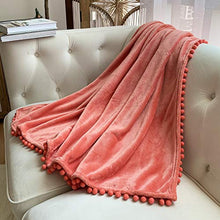 Load image into Gallery viewer, LOMAO Flannel Blanket with Pompom Fringe Lightweight Cozy Bed Blanket Soft Throw Blanket fit Couch Sofa Suitable for All Season (51x63) (Coral, 51&#39;&#39;x 63&#39;&#39;)
