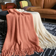 Load image into Gallery viewer, LOMAO Knitted Throw Blanket with Tassels Bubble Textured Lightweight Throws for Couch Cover Home Decor (Coral, 50x60)
