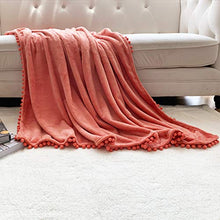 Load image into Gallery viewer, LOMAO Flannel Blanket with Pompom Fringe Lightweight Cozy Bed Blanket Soft Throw Blanket fit Couch Sofa Suitable for All Season (51x63) (Coral, 51&#39;&#39;x 63&#39;&#39;)
