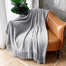 Load image into Gallery viewer, LOMAO Knitted Throw Blanket with Tassels Bubble Textured Soft Lightweight Throws for Couch Cover Home Decor (Light Grey, 50x60)
