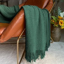 Load image into Gallery viewer, LOMAO Knitted Throw Blanket with Tassels Bubble Textured Lightweight Throws for Couch Cover Home Decor (Green, 50x60)
