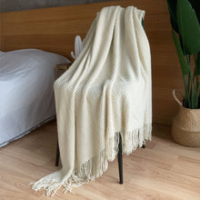 Load image into Gallery viewer, LOMAO Knitted Throw Blanket with Tassels Bubble Textured Lightweight Throws for Couch Cover Home Decor (Cream, 50x60)
