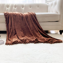 Load image into Gallery viewer, LOMAO Flannel Blanket with Pompom Fringe Lightweight Cozy Bed Blanket Soft Throw Blanket fit Couch Sofa Suitable for All Season (Brown, 51&#39;&#39;x 63&#39;&#39;)
