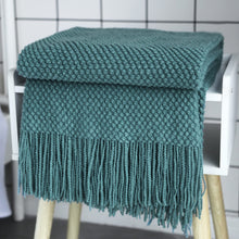 Load image into Gallery viewer, LOMAO Knitted Throw Blanket with Tassels Bubble Textured Soft Blanket Lightweight Warm Throw Blanket for Couch Cover Home Decor (Teal, 50x60)
