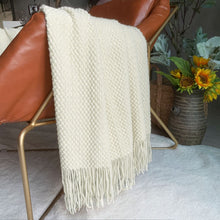 Load image into Gallery viewer, LOMAO Knitted Throw Blanket with Tassels Bubble Textured Lightweight Throws for Couch Cover Home Decor (Cream, 50x60)
