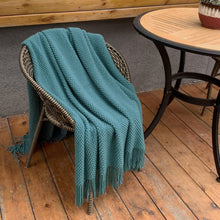 Load image into Gallery viewer, LOMAO Knitted Throw Blanket with Tassels Bubble Textured Soft Blanket Lightweight Warm Throw Blanket for Couch Cover Home Decor (Teal, 50x60)
