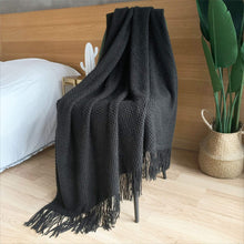 Load image into Gallery viewer, LOMAO Knitted Throw Blanket with Tassels Bubble Textured Lightweight Throws for Couch Cover Home Decor (Black, 50x60)
