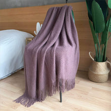 Load image into Gallery viewer, LOMAO Knitted Throw Blanket with Tassels Bubble Textured Soft Blanket Lightweight Throws for Couch Cover Home Decor (Pale Lavendar, 50x60)
