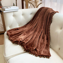 Load image into Gallery viewer, LOMAO Flannel Blanket with Pompom Fringe Lightweight Cozy Bed Blanket Soft Throw Blanket fit Couch Sofa Suitable for All Season (Brown, 51&#39;&#39;x 63&#39;&#39;)
