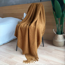 Load image into Gallery viewer, LOMAO Knitted Throw Blanket with Tassels Bubble Textured Soft Blanket Lightweight Warm Throws for Couch Cover Home Decor (Khaki, 50x60)
