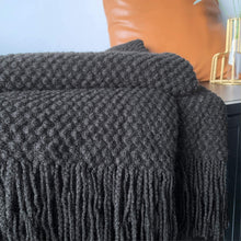 Load image into Gallery viewer, LOMAO Knitted Throw Blanket with Tassels Bubble Textured Lightweight Throws for Couch Cover Home Decor (Black, 50x60)
