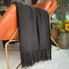 Load image into Gallery viewer, LOMAO Knitted Throw Blanket with Tassels Bubble Textured Lightweight Throws for Couch Cover Home Decor (Black, 50x60)
