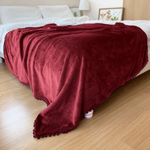 Load image into Gallery viewer, LOMAO Flannel Blanket with Pompom Fringe Lightweight Cozy Bed Blanket Soft Throw Blanket fit Couch Sofa Suitable for All Season (burgundy, 51&#39;&#39;x 63&#39;&#39;)
