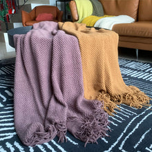 Load image into Gallery viewer, LOMAO Knitted Throw Blanket with Tassels Bubble Textured Soft Blanket Lightweight Throws for Couch Cover Home Decor (Pale Lavendar, 50x60)
