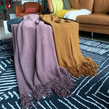 Load image into Gallery viewer, LOMAO Knitted Throw Blanket with Tassels Bubble Textured Soft Blanket Lightweight Warm Throws for Couch Cover Home Decor (Khaki, 50x60)
