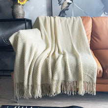 Load image into Gallery viewer, LOMAO Knitted Throw Blanket with Tassels Bubble Textured Lightweight Throws for Couch Cover Home Decor (Cream, 50x60)
